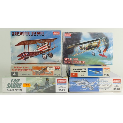 85 - academy, three plastic 1:72 kits of aviation models, 1623, 1624, 1629, a 1:144 B-58A, 4442, and two ... 