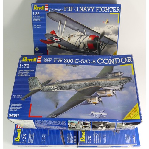 89 - Revell, five vintage plastic 1:72 kits of aviation models, 04387, 04310, 04360, 04480, 04394, and a ... 