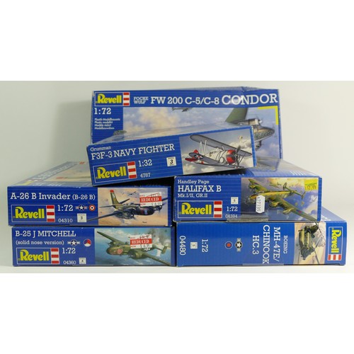 89 - Revell, five vintage plastic 1:72 kits of aviation models, 04387, 04310, 04360, 04480, 04394, and a ... 