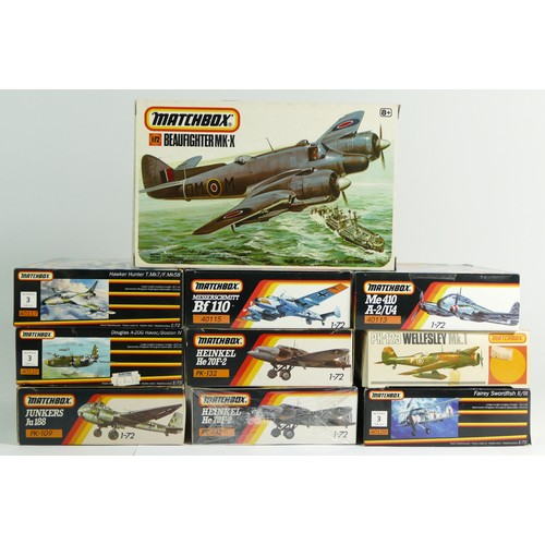 99 - Matchbox, ten vintage plastic 1:72 kits of aviation models, two PK-132, 40115, PK-109, 40110, 40117,... 