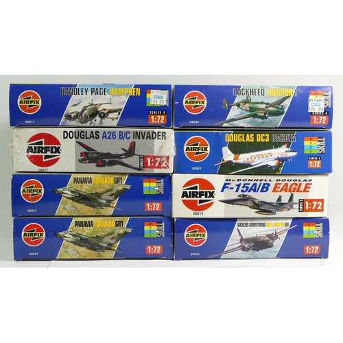 100 - Airfix, eight plastic 1:72 kits of aviation models, 04001, 05031, 05015, 04034, 04011, 05011, 04027 ... 