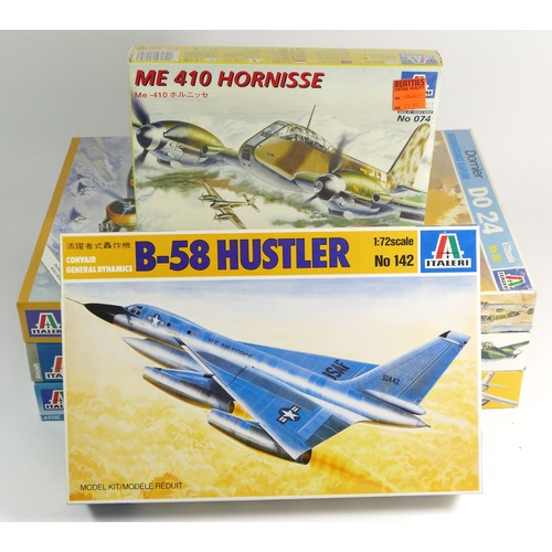 103 - Italeri, eight plastic 1:72 kits of aviation models, 074, 142, 122, 060, 056, 1225, 1243 and 143.