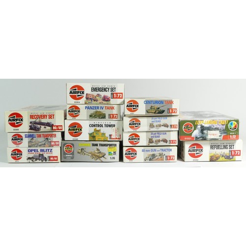 107 - Airfix, eight plastic 1:72 kits of military models, 03304, 03302, 01321, two 01305, 02308, 02303, 02... 