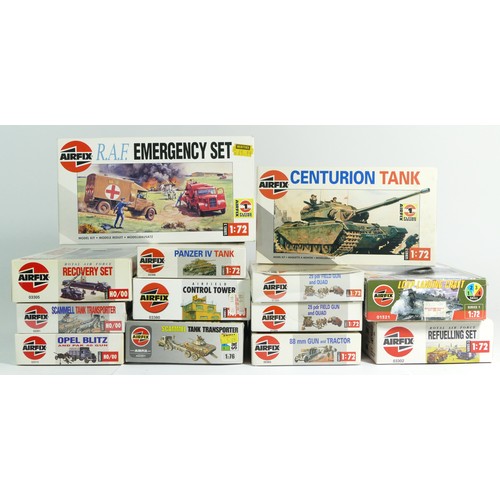 107 - Airfix, eight plastic 1:72 kits of military models, 03304, 03302, 01321, two 01305, 02308, 02303, 02... 