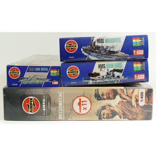 110 - Airfix, four plastic kits of maritime models, 1:400 Kriegsmarine, 12201, 1:600 HMS Ark Royal, 04208,... 