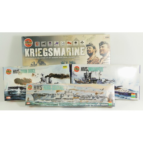 110 - Airfix, four plastic kits of maritime models, 1:400 Kriegsmarine, 12201, 1:600 HMS Ark Royal, 04208,... 