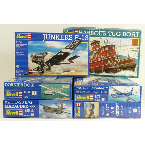 112 - Revell, three plastic 1:72 kits of aviation models, 04616, 4215, 04292, a 1:48 B-26 B/G, 04525, a 1:... 