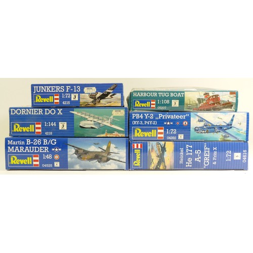 112 - Revell, three plastic 1:72 kits of aviation models, 04616, 4215, 04292, a 1:48 B-26 B/G, 04525, a 1:... 