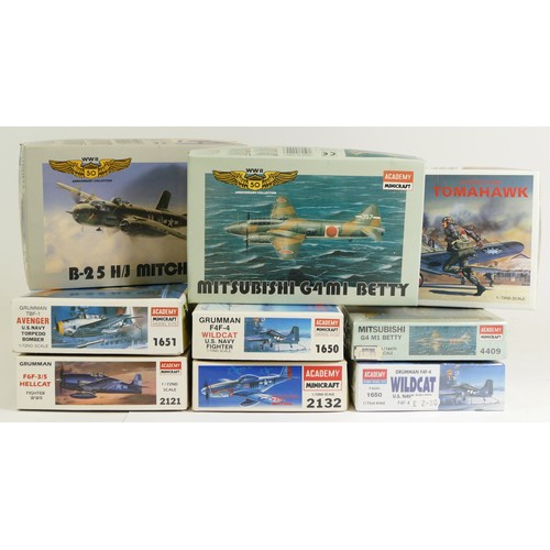 113 - Academy Minicaft, six plastic 1:72 kits of aviation models, 1655, two 1650 (one FA040 variant), 2132... 