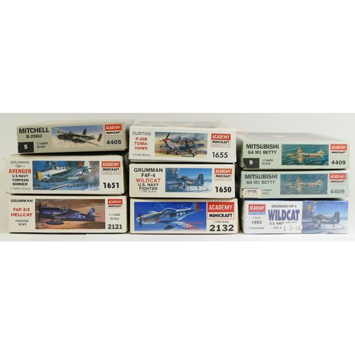 113 - Academy Minicaft, six plastic 1:72 kits of aviation models, 1655, two 1650 (one FA040 variant), 2132... 