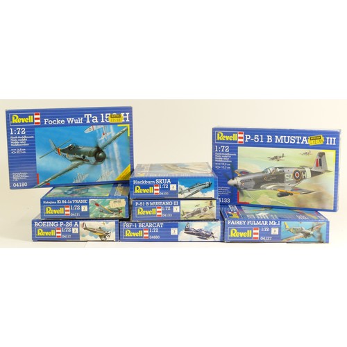 114 - Revell, eight plastic 1:72 kits of aviation models, 04100, 04680, 04133, 04111, 04117, 04180, 04133,... 