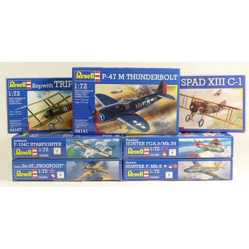 117 - Revell, seven plastic 1:72 kits of aviation models, 04354, 04302, 04350, 04186, 4113, 04141, and 041... 