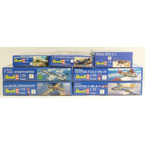 117 - Revell, seven plastic 1:72 kits of aviation models, 04354, 04302, 04350, 04186, 4113, 04141, and 041... 