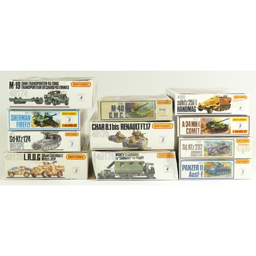 123 - Matchbox, eleven vintage plastic 1:76 kits of military models, 40175, 40176, 40173, 40077, 40071, 40... 