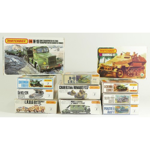 123 - Matchbox, eleven vintage plastic 1:76 kits of military models, 40175, 40176, 40173, 40077, 40071, 40... 