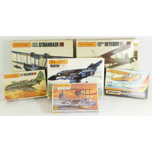 124 - Matchbox, six vintage plastic 1:72 kits of aviation models, PK-601, PK-605, 40404, PK-105, PK-125, a... 