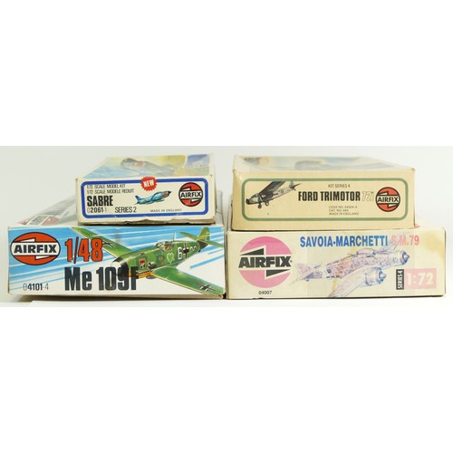 128 - Airfix, a plastic 1;72 Ford Trimotor model kit, 04009-9, a 1:72 F-86D Sabre kit, 02061-1, a 1:48 Mes... 