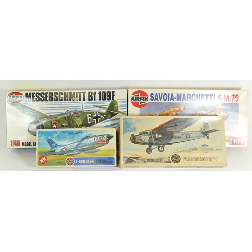 128 - Airfix, a plastic 1;72 Ford Trimotor model kit, 04009-9, a 1:72 F-86D Sabre kit, 02061-1, a 1:48 Mes... 