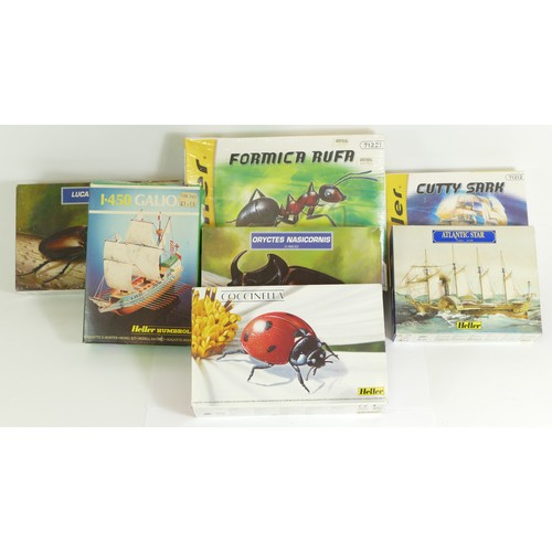 132 - Heller, four plastic kits of insect models, 79403, 79401, 79402, 71221, together with three maritime... 