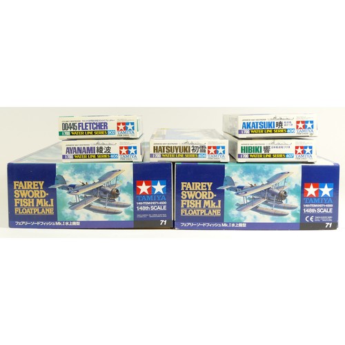 134 - Tamiya, two plastic 1:48 Firey Swordfish Mk.I Floatplane model kit, series No.71, 61071*4500, togeth... 