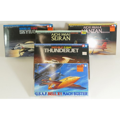 135 - Tamiya, five plastic 1:72 kits of aviation models, Aichi M6A1 Seiran, 60737, Republic F-84G Thunderj... 