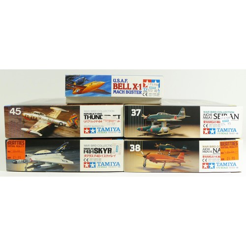 135 - Tamiya, five plastic 1:72 kits of aviation models, Aichi M6A1 Seiran, 60737, Republic F-84G Thunderj... 