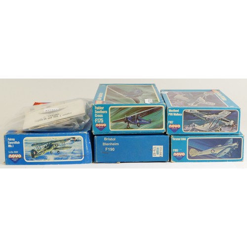 137 - Novo, a plastic 1:72 Westland PV6 Wallace kit model and spares, 76052, a 1:72 Swordfish Mk.I-Torpedo... 