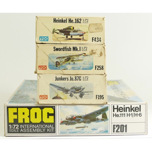 138 - Frog, a plastic 1:72 Heinkel He.111 H-1/H-6 kit model, F201, a 1:72 Junkers Ju 87G Stuka Dive Bomber... 