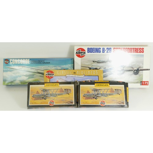 141 - Airfix, a plastic 1:144 BAC/Aerospatiale Concorde Sky King kit model, 06175-1, two 1:144 Heracles ki... 