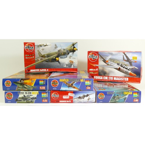 142 - Airfix, a plastic 1:48 Vought F4U-1A Corsair kit model, 05106, a 1:48 Hawker Hurricane Mk I kit, 041... 