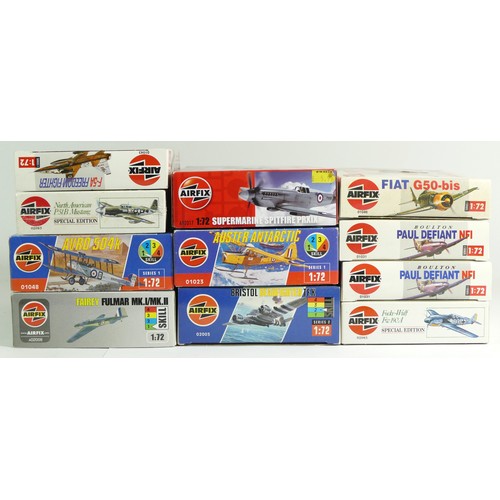 143 - Airfix, eleven plastic 1:72 kits of aviation models, 02083, 02085, two 01031, 01043, 01046, 02003, 0... 