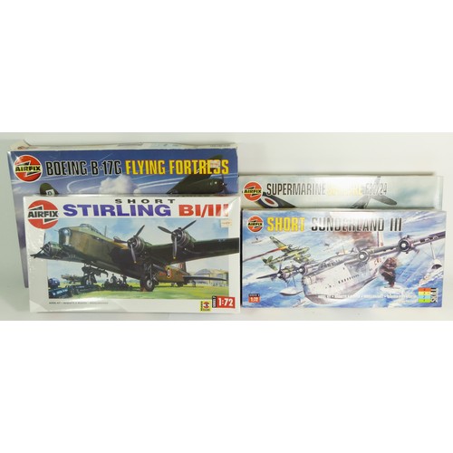 144 - Airfix, a plastic 1:72 Short Stirling BI/III kit model, 07002, a 1:72 Boeing B-17G Flying Fortress k... 