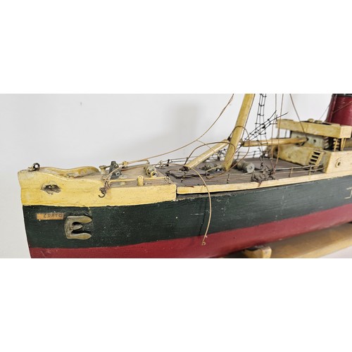 177 - A scratch built wooden model of the Wilson Shipping Line SS Erato, with rigging and spars, mounted o... 