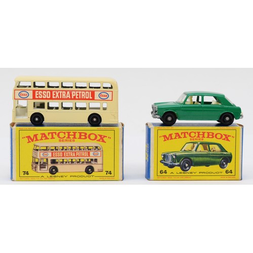 182 - Two Matchbox Series Lesney 1965-1968 diecasts, No 64 M.G. 1100 and No 74 Daimler Bus, both boxed.
VG... 