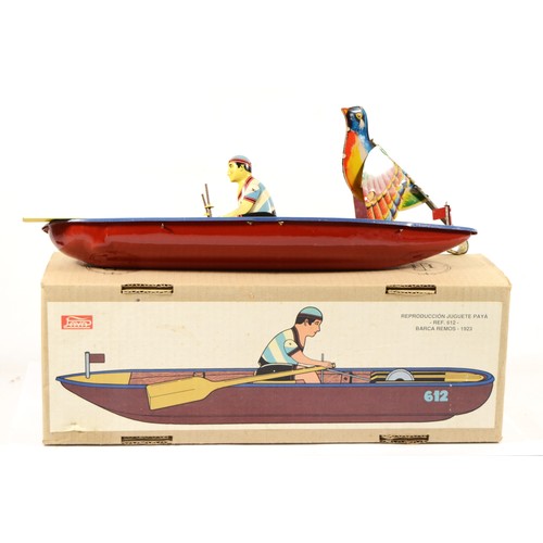 195 - A reproduction Jaya Spanish tin plate model toy in the form of a man rowing, boxed.