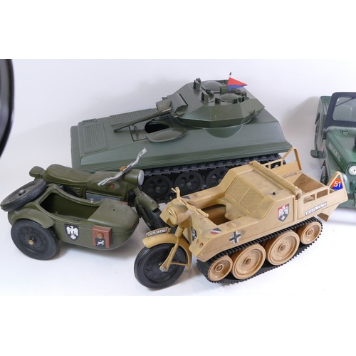 204 - Action man, a boxed vintage plastic Scorpion tank by Palitoy, a boxed Command Jeep, a Lherilea toys ... 