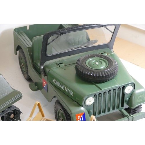 204 - Action man, a boxed vintage plastic Scorpion tank by Palitoy, a boxed Command Jeep, a Lherilea toys ... 