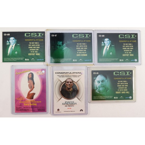 234 - A mixed collection of 6x  autograph cards to include signatures from CSI, and Star Trek

Sold on beh... 