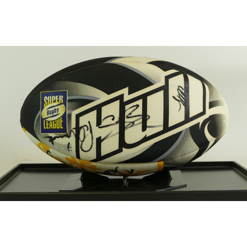 310 - A collection of Hull F.C Sponsors memorabilia items, to include a 2013 signed rugby ball, fixture ti... 