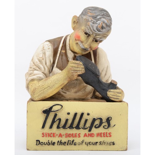 320 - An early 20th century cobbler advertising display for 'Phillips Stick A Soles And Heels', the painte... 