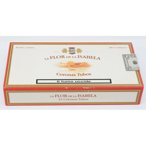 338 - La Flor de la Isabela; opened box of twenty five cigars (twenty three cigars present) in sealed alum... 