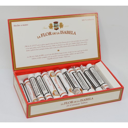 338 - La Flor de la Isabela; opened box of twenty five cigars (twenty three cigars present) in sealed alum... 