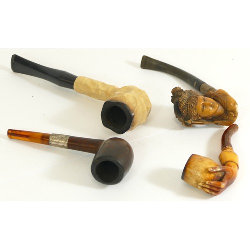 357 - A carved Meerschaum pipe of a 19th century lady, an Oppenheimer City de Luxe pipe, boxed with paperw... 