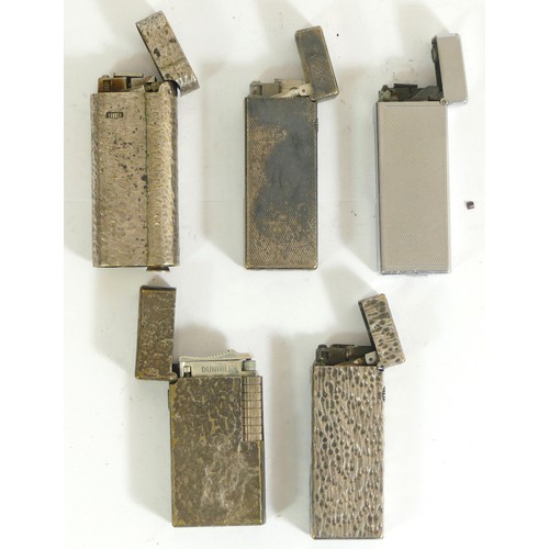 361 - Dunhill, three silver plated Rollagas lighters, a chrome example and other with base plate missing