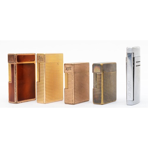 371 - S.T. Dupont, a gold plated brown lacquer and gold plated Rollagas lighter, three gold plated example... 