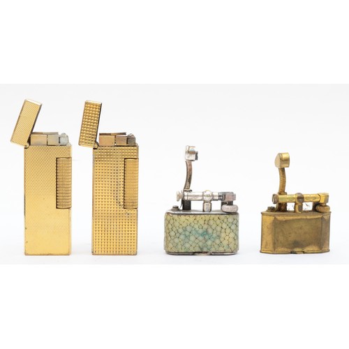 377 - Dunhill, a shagreen and chrome small petrol lighter,  pat no. 143752, another gilt example, pat no. ... 