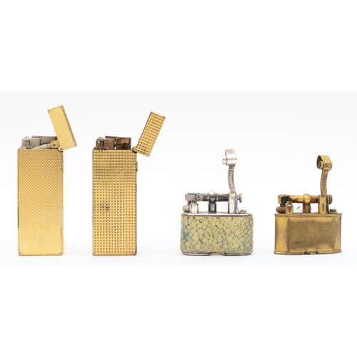 377 - Dunhill, a shagreen and chrome small petrol lighter,  pat no. 143752, another gilt example, pat no. ... 