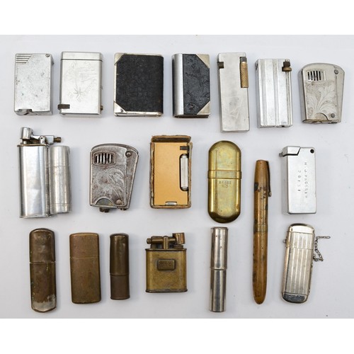 382 - Twenty various petrol lighters, including many hand made, one engraved, Souvenir of Mallawa 1945