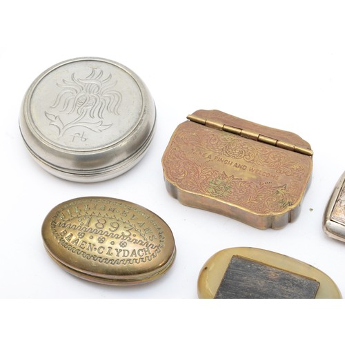 386 - Nine various metal snuff boxes