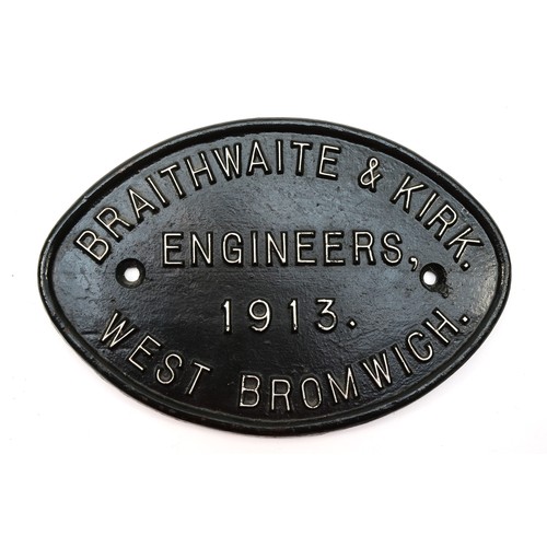 318 - Cast iron sign, Braithwaite and Kirk engineers, 1913, West Bromwich, 30 x 20cm.